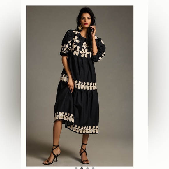 Anthropologie Dresses & Skirts - ANTHROPOLOGIE NWT EMBROIDERED PUFF SLEEVE DRESS 🔥